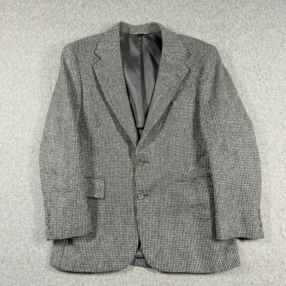 Vintage Dobbshire Mens 38S Blazer Black Wool Micro Check Sport Coat USA Made